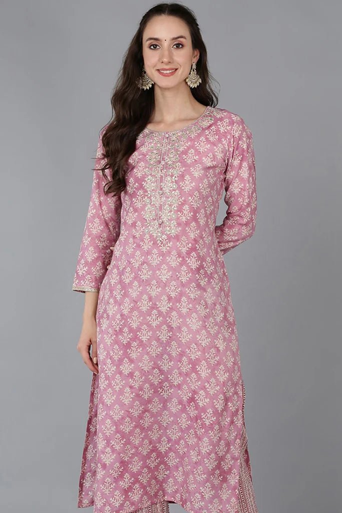 Women's Pink Silk Blend Embroidered Straight Kurta with Ethnic Motifs – Festive & Traditional Wear | 3/4 Sleeves | Elegant Indian Tunic - DWEEP SARA