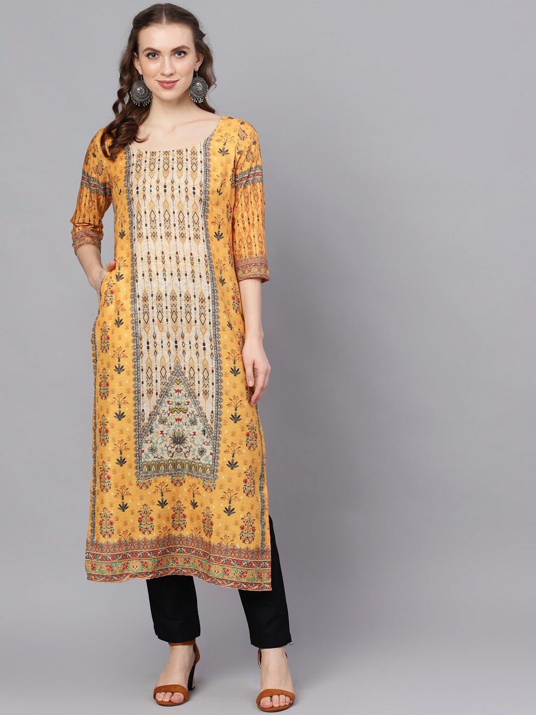 Yellow Digital Printed Silk Kurta With Pockets - DWEEP SARA