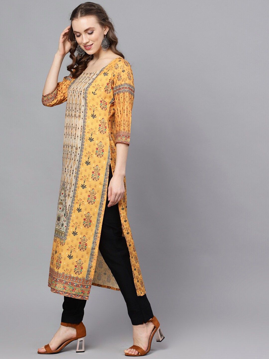 Yellow Digital Printed Silk Kurta With Pockets - DWEEP SARA