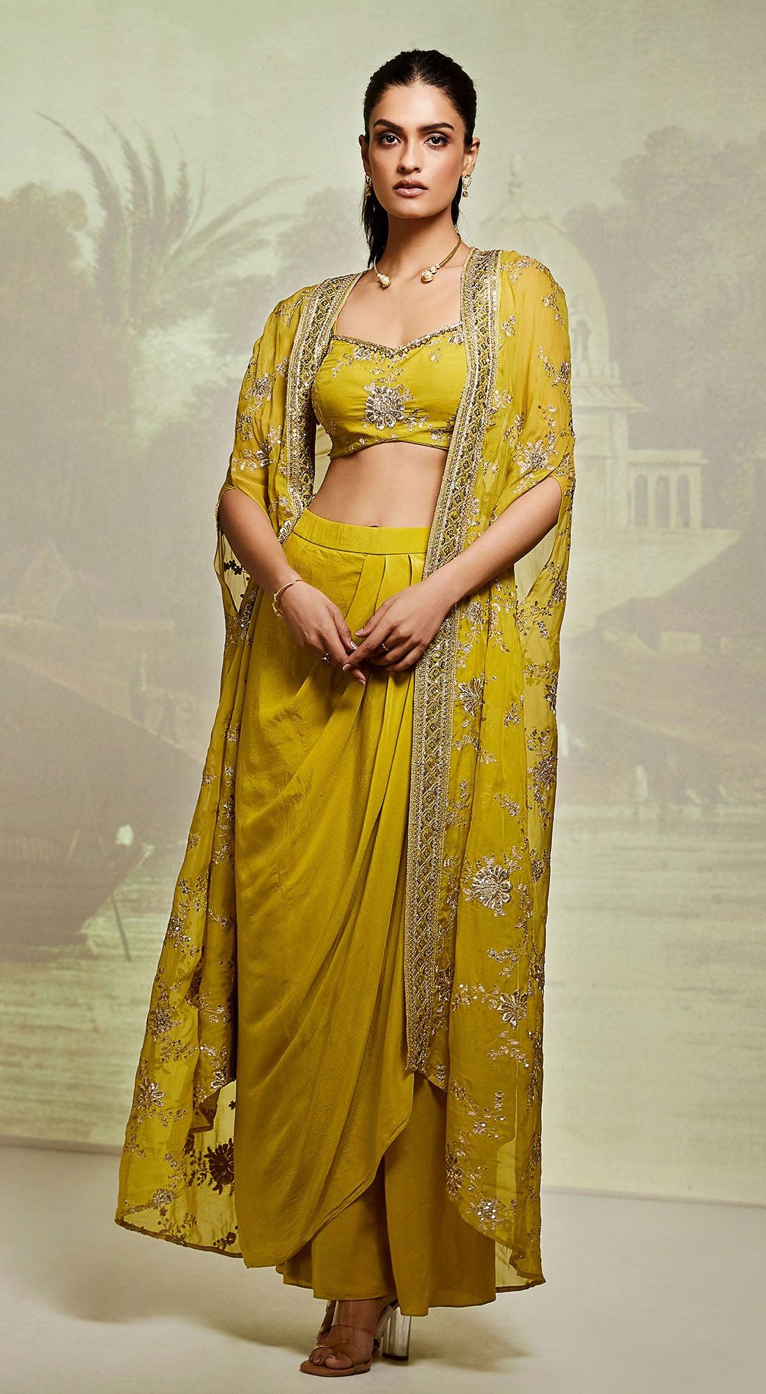 Yellow Embroidered Sequins & Zari Work Cape Set - DWEEP SARA