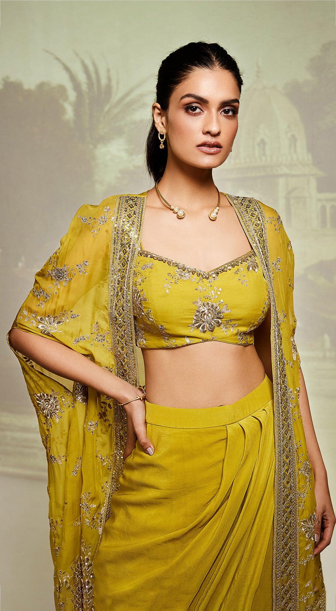 Yellow Embroidered Sequins & Zari Work Cape Set - DWEEP SARA