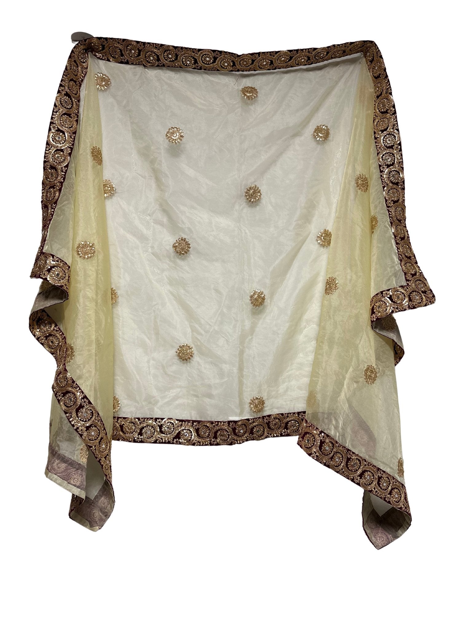 Yellow & Maroon Mirror Work Chanderi Dupatta - DWEEP SARA