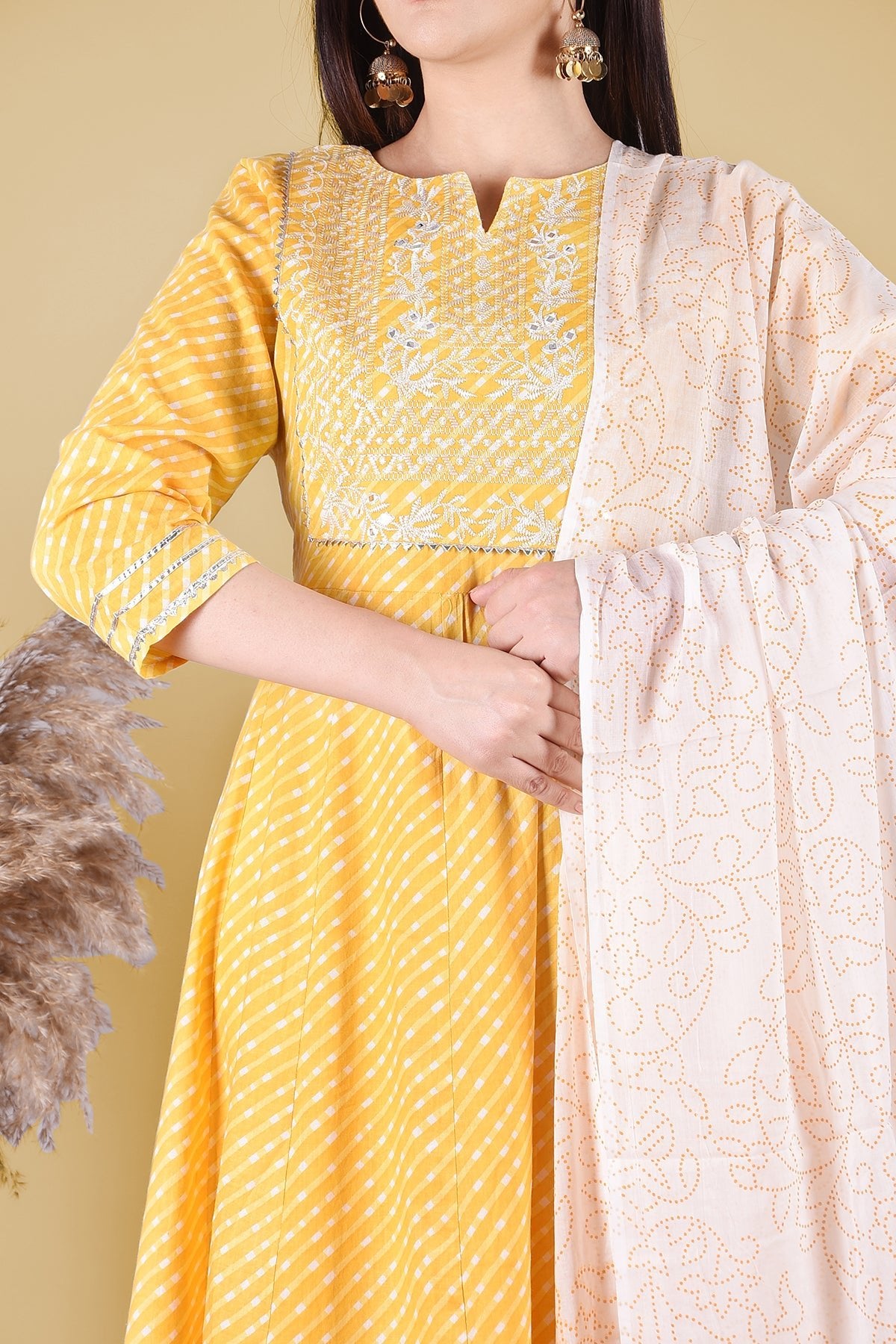 Yellow Printed Embroidery Kurta Set - DWEEP SARA