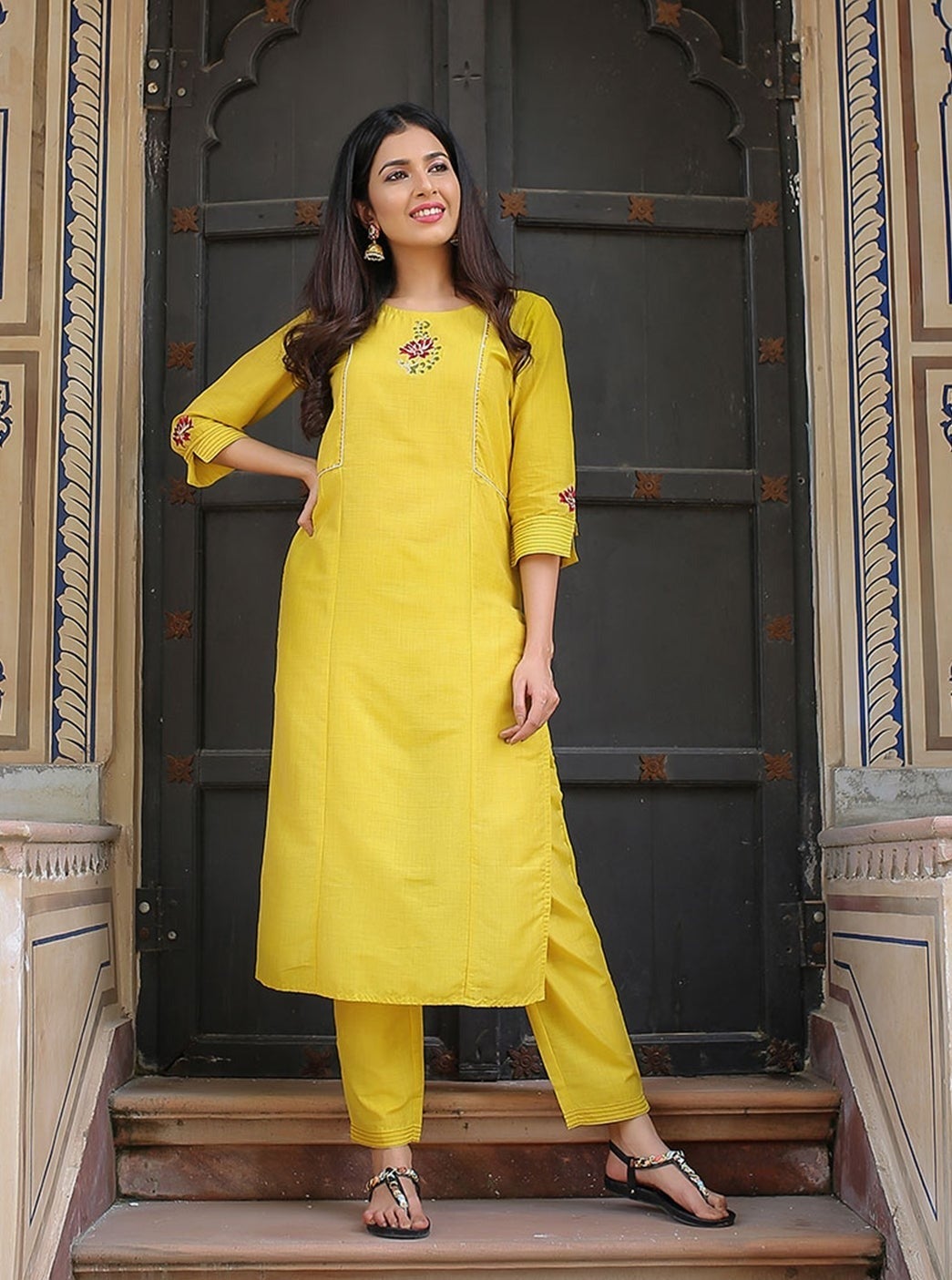 Yellow Yoke Design Kurta Pant Set - DWEEP SARA