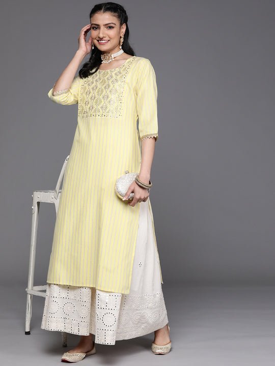 Yellow Yoke Design Silk Kurta - DWEEP SARA