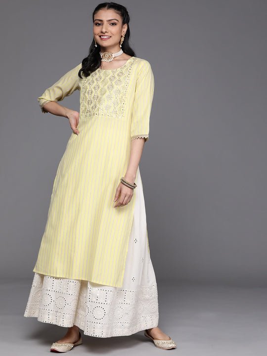 Yellow Yoke Design Silk Kurta - DWEEP SARA