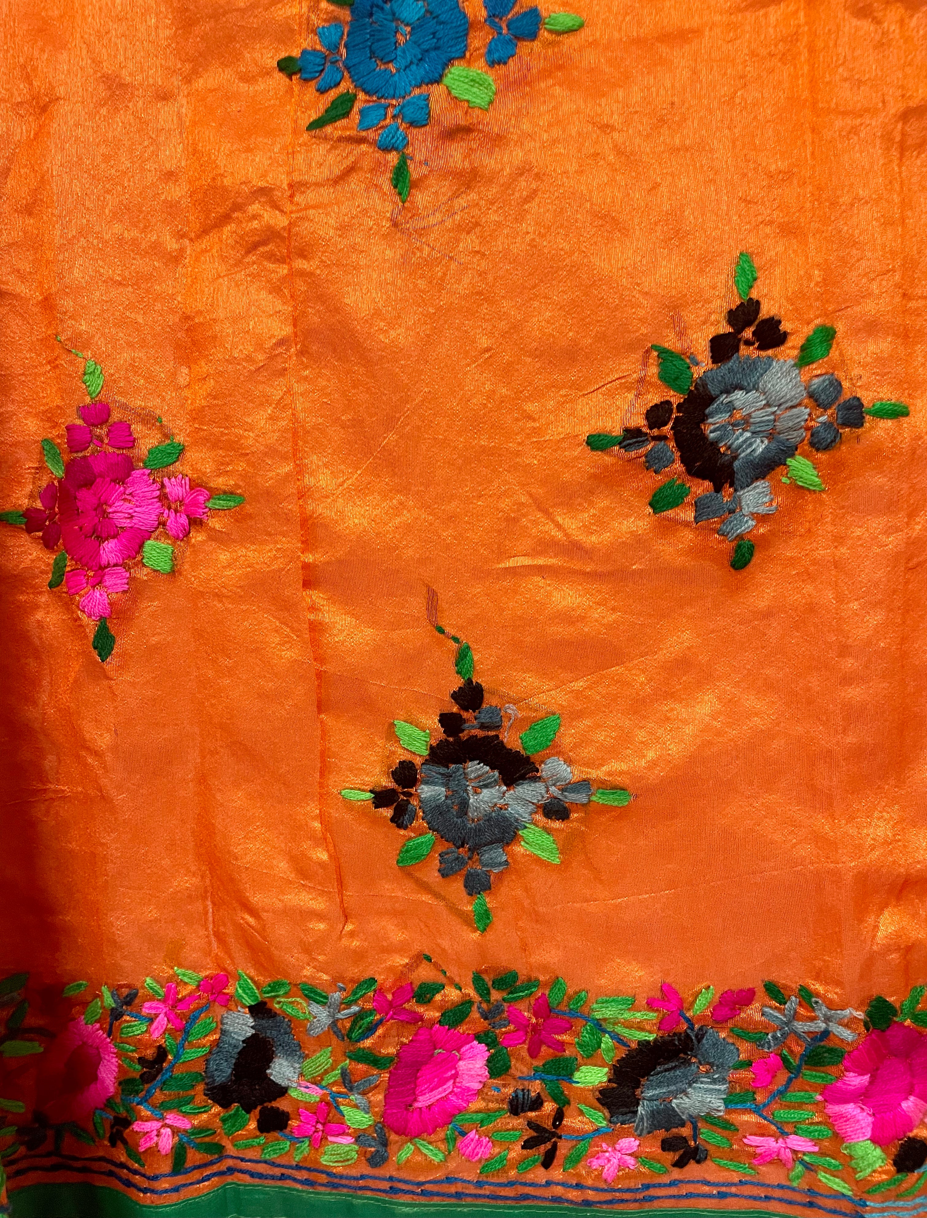 Orange Flower Embroidery Dupatta