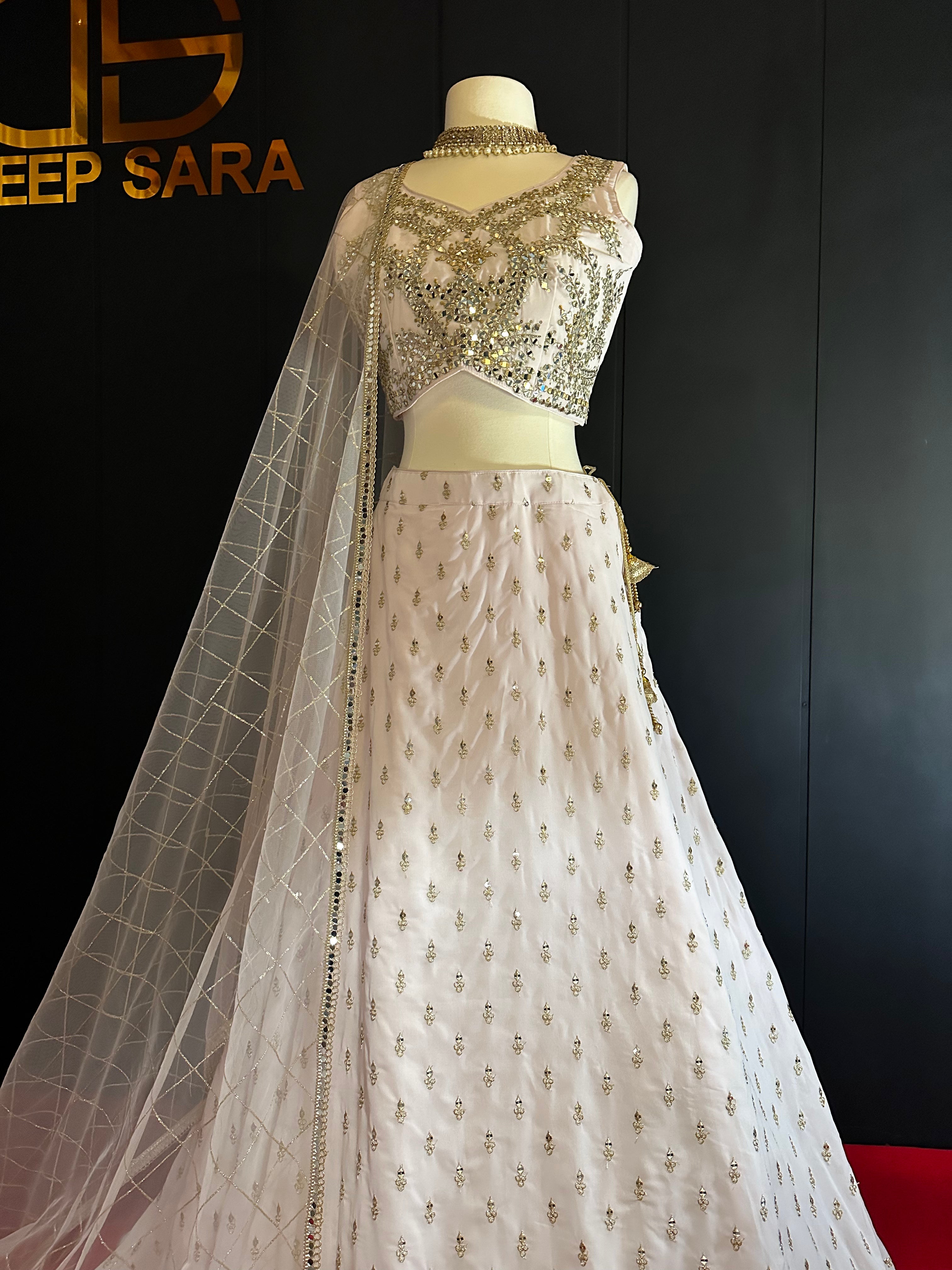 Soft Pink Georgette Mirror Zari Handwork Lehenga