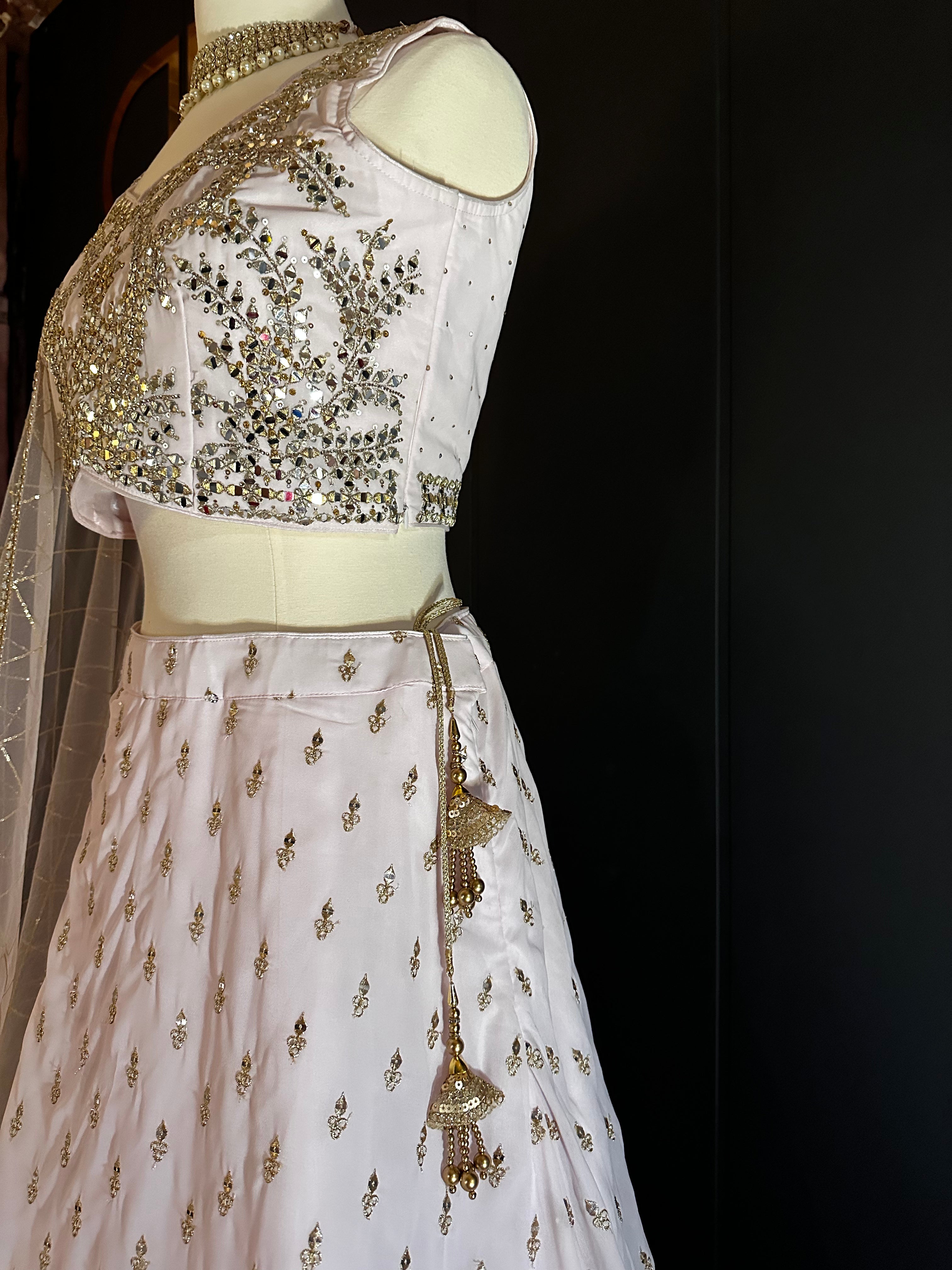 Soft Pink Georgette Mirror Zari Handwork Lehenga